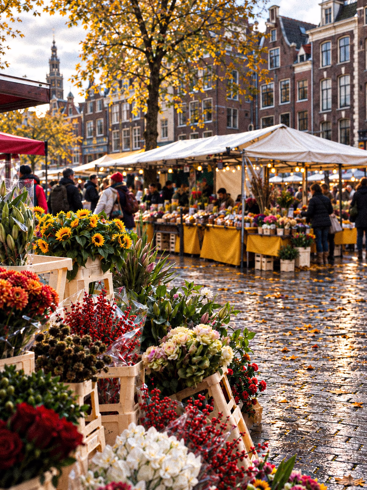 Bright tulips arranged at an Amsterdam flower market