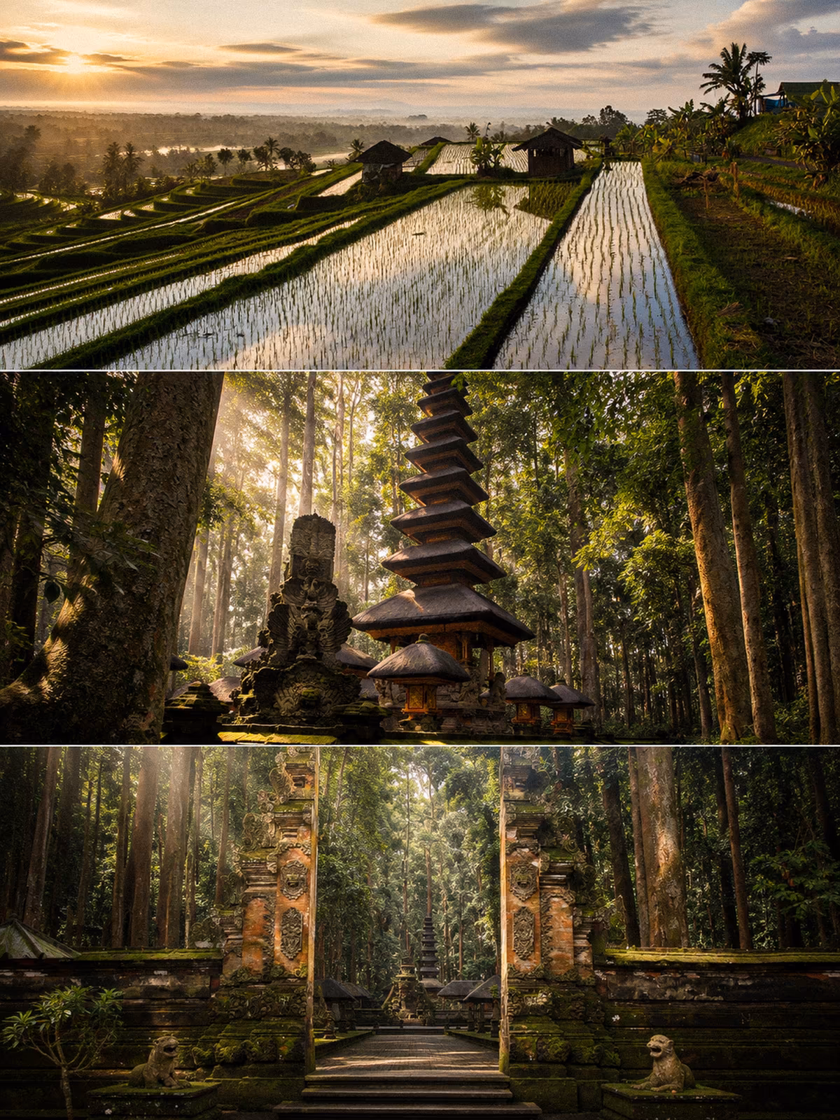 Three photographic studies of Bali’s highlands, temples and forest gateways