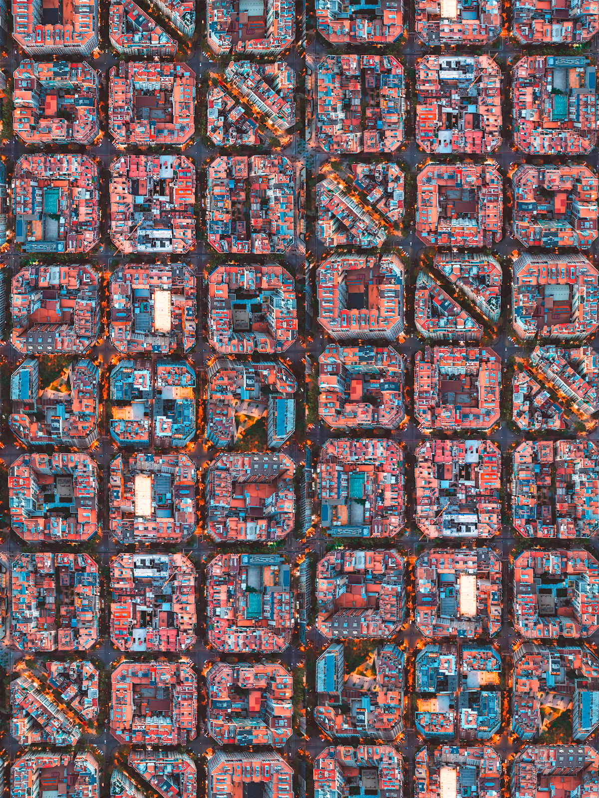 Graphic aerial view of the Eixample city grid with no people visible