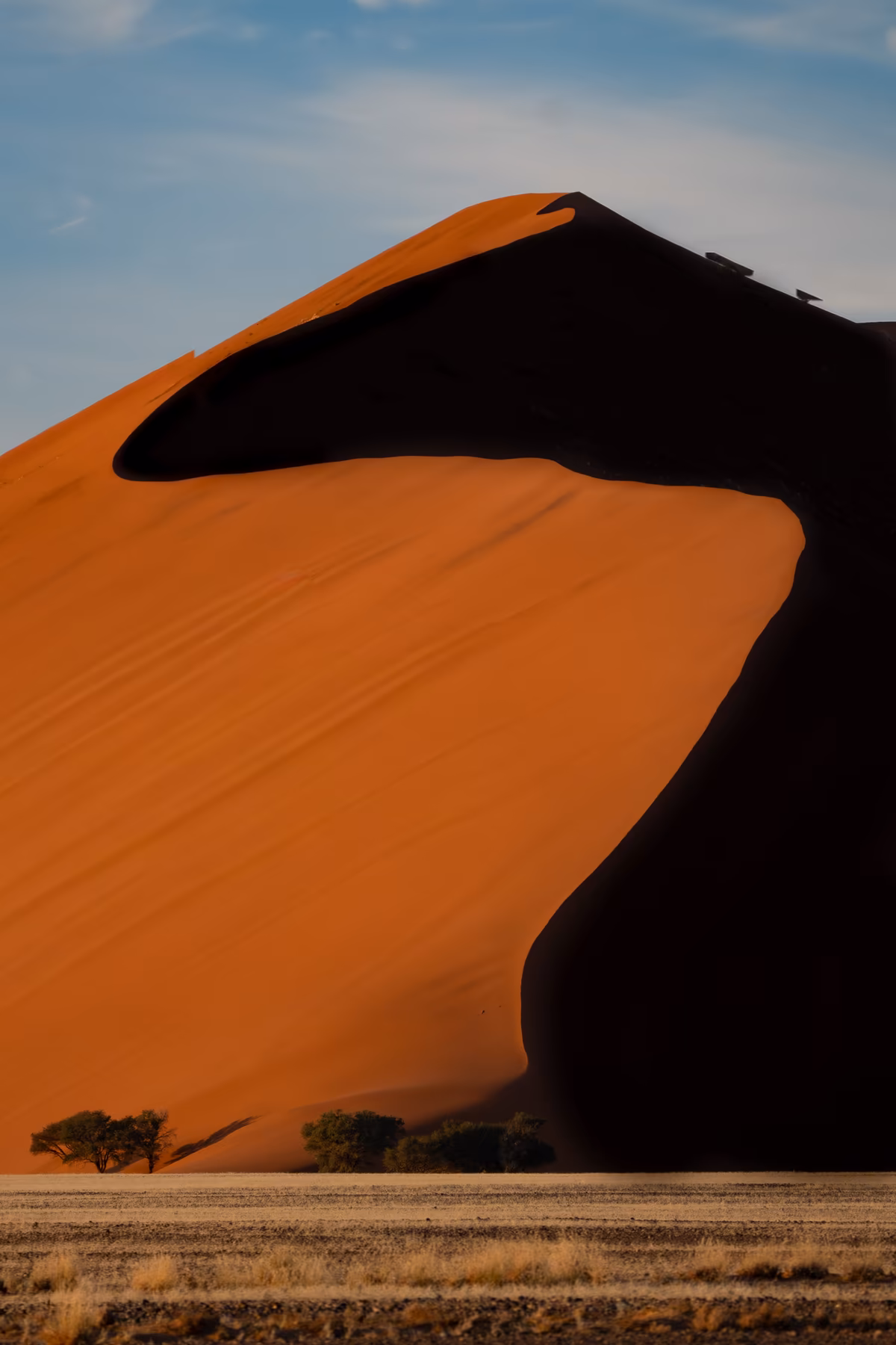 The red contour of Dune 45 against a pale sky