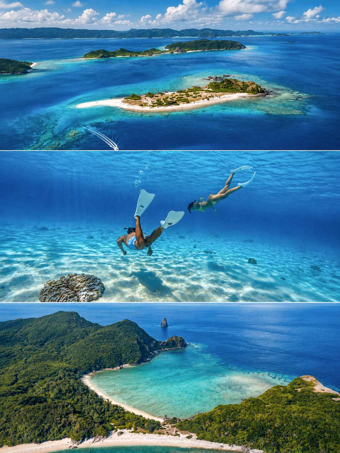 Three complete aerial and underwater studies of Okinawa reef and island geography