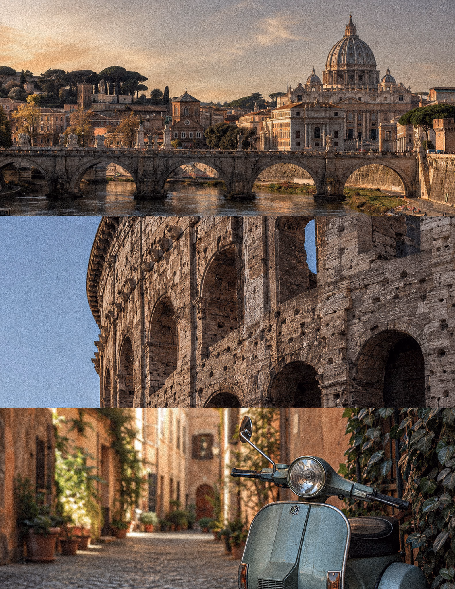 Three architectural frames revealing the Colosseum