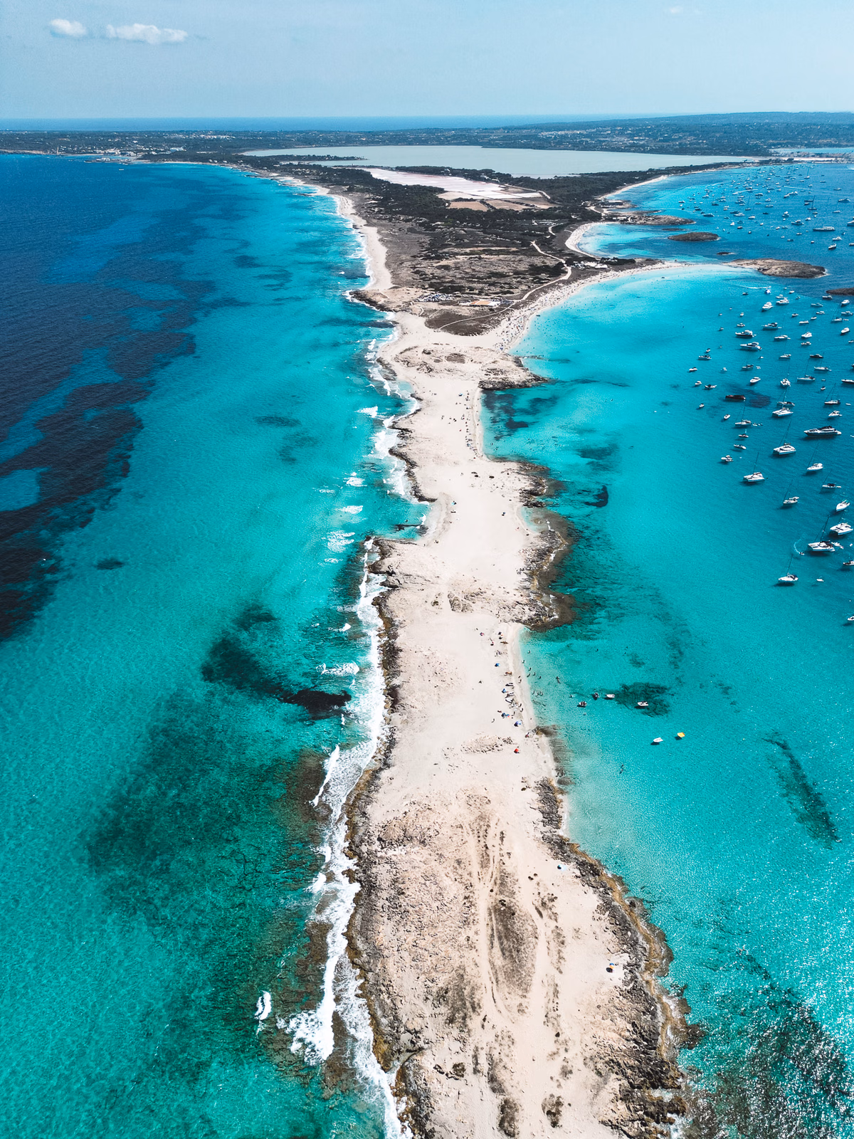 Formentera seen from above with pale sand and clear turquoise water